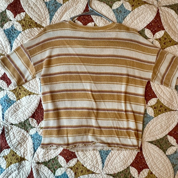 American Eagle Outfitters Striped T Shirt Waffle Knit Lettuce Hem Crew Neck - Picture 3 of 5